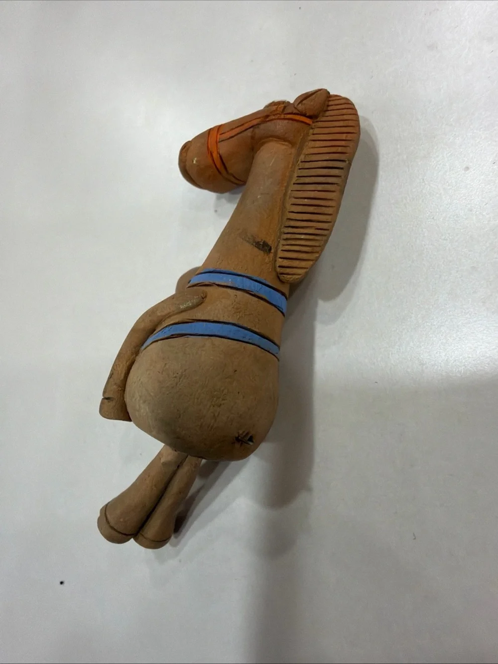 Handcrafted Brown Horse Ornament Toy with Blue Harness